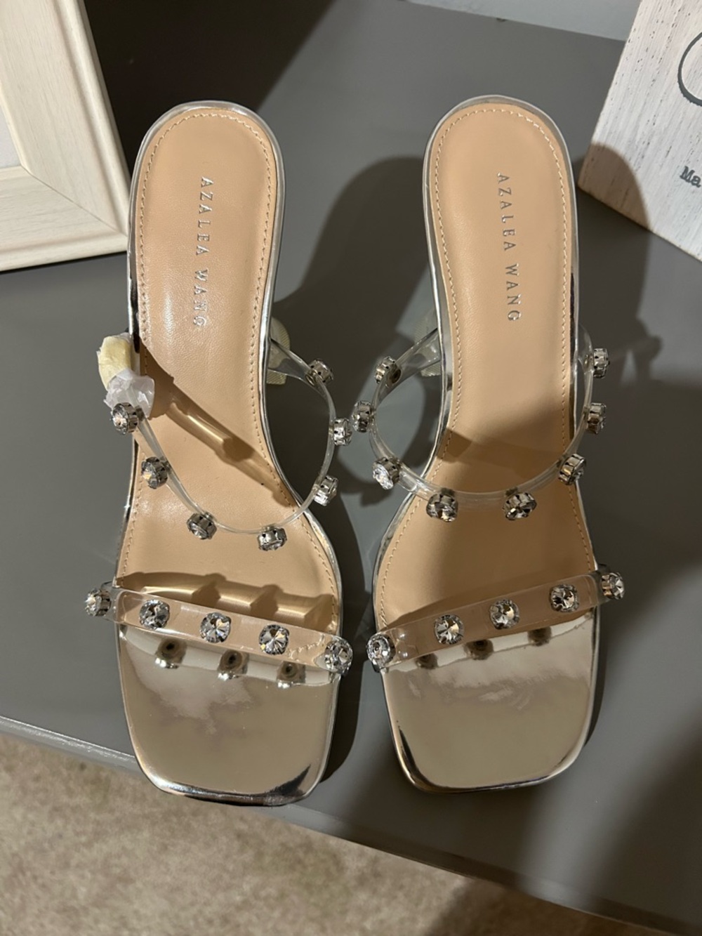 Clear PVC Block Heel Sandals in Nude - Picture 3 of 5